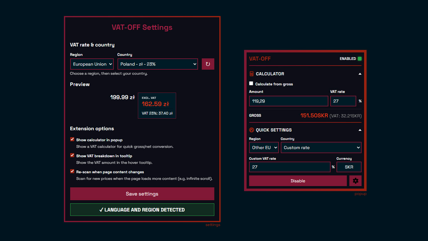 Screenshot of VAT-OFF