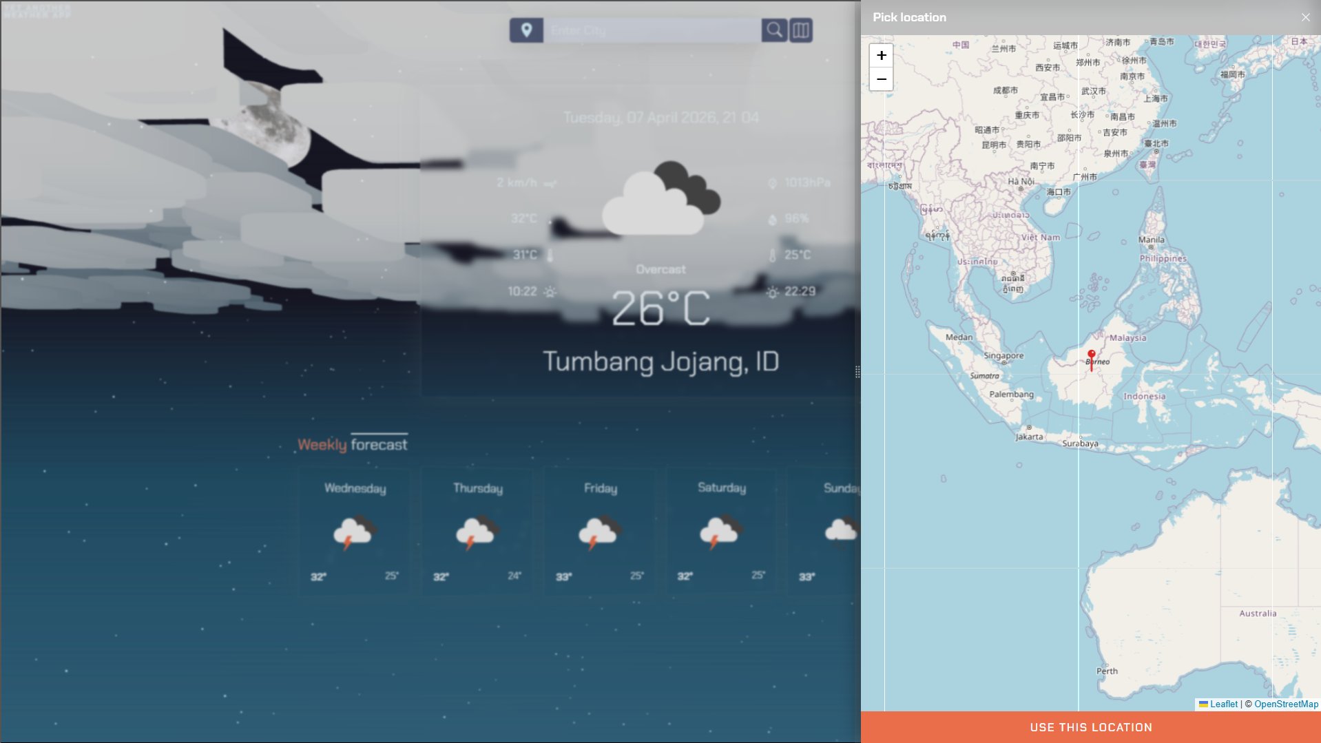 Screenshot of Yet Another Weather App [WIP] — alternate view