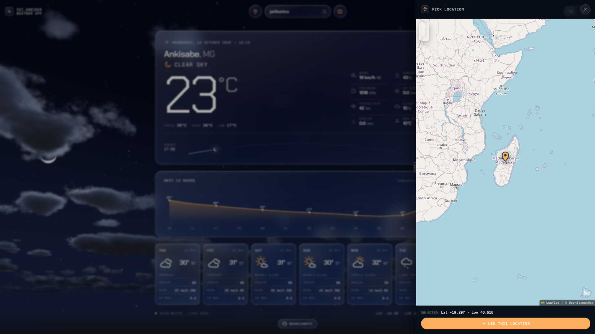 Zrzut ekranu: Yet Another Weather App — widok alternatywny